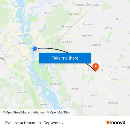 Бул. Ігоря Шамо to Бориспіль map