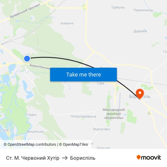 Ст. М. Червоний Хутір to Бориспіль map