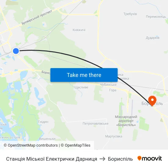 Станція Міської Електрички Дарниця to Бориспіль map