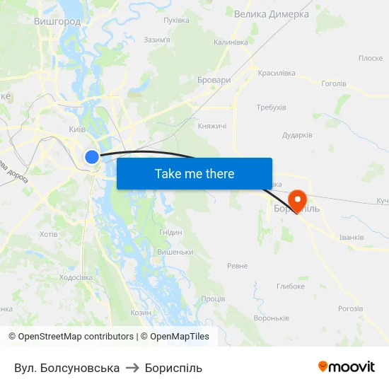 Вул. Болсуновська to Бориспіль map
