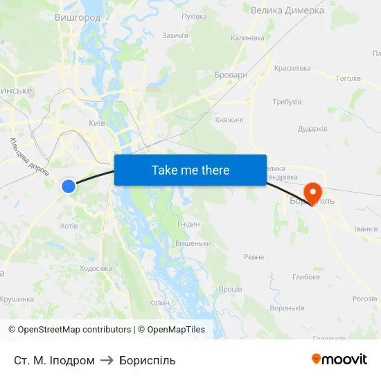 Ст. М. Іподром to Бориспіль map