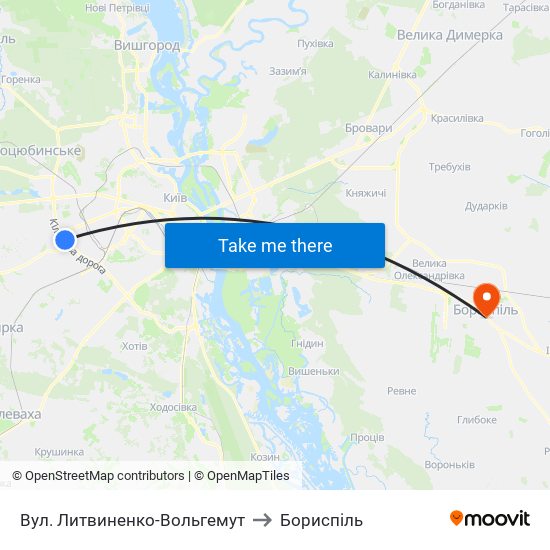 Вул. Литвиненко-Вольгемут to Бориспіль map