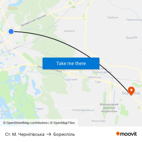 Ст. М. Чернігівська to Бориспіль map