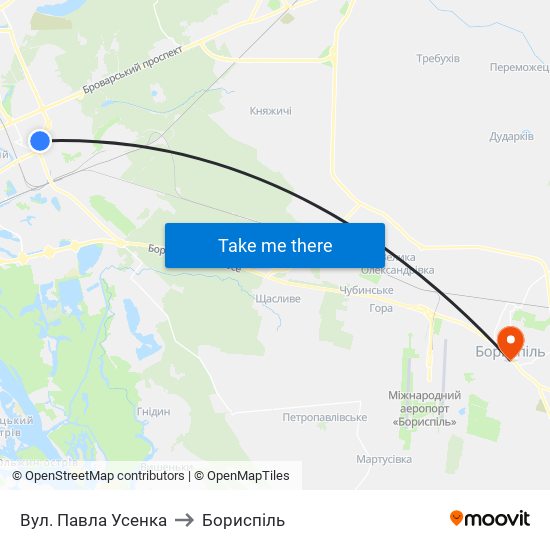 Вул. Павла Усенка to Бориспіль map