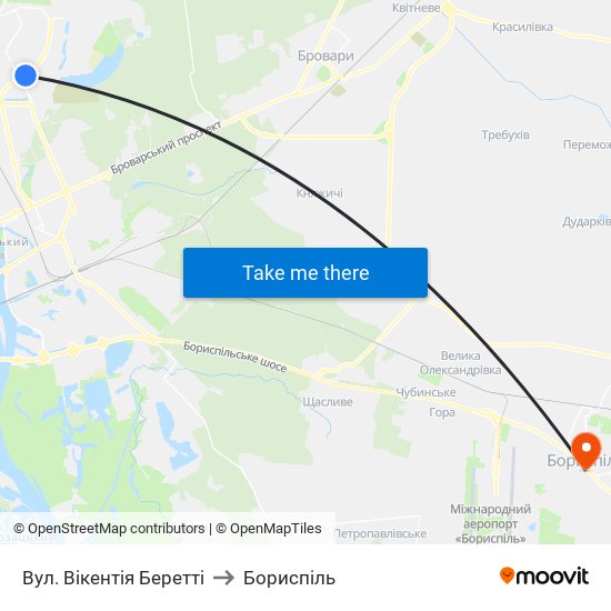 Вул. Вікентія Беретті to Бориспіль map