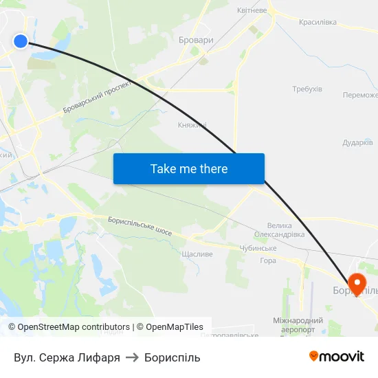 Вул. Сержа Лифаря to Бориспіль map