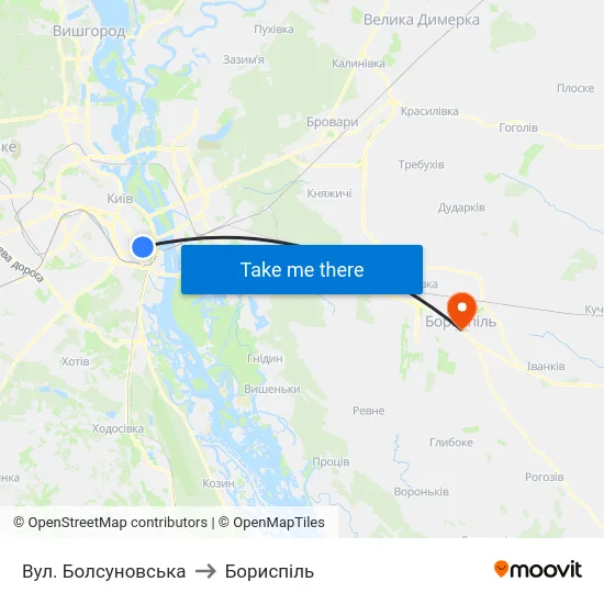 Вул. Болсуновська to Бориспіль map