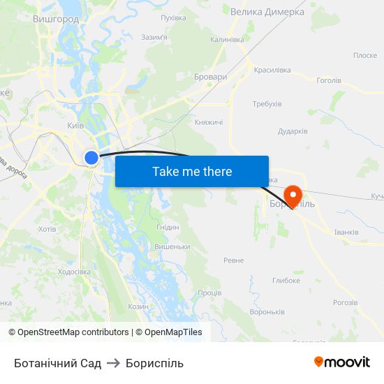 Ботанічний Сад to Бориспіль map