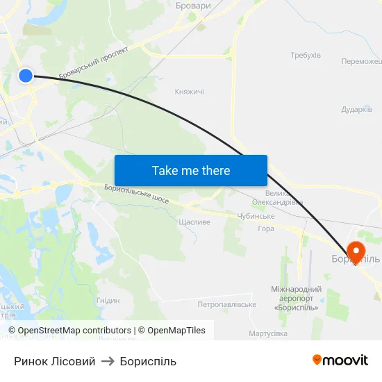 Ринок Лісовий to Бориспіль map