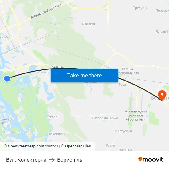 Вул. Колекторна to Бориспіль map