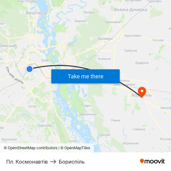 Пл. Космонавтів to Бориспіль map