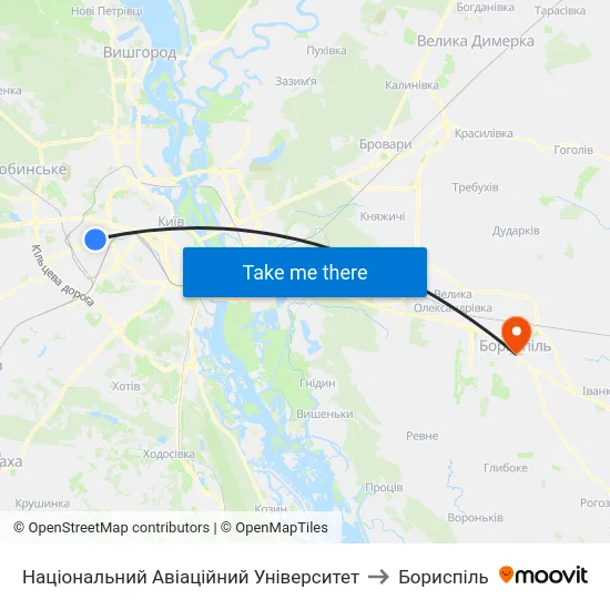 Національний Авіаційний Університет to Бориспіль map
