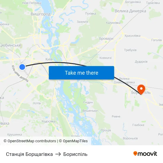 Станція Борщагівка to Бориспіль map