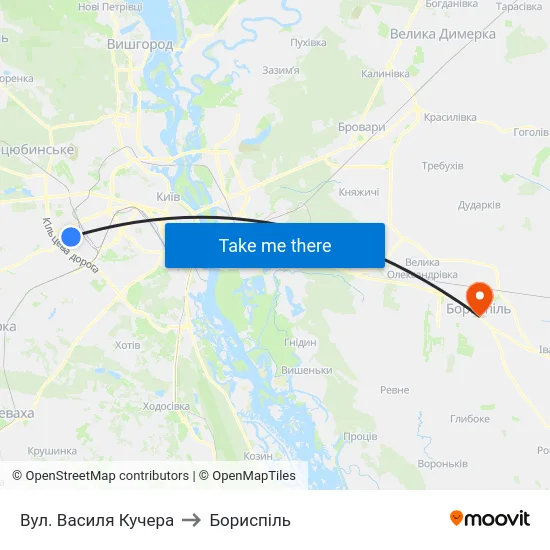 Вул. Василя Кучера to Бориспіль map