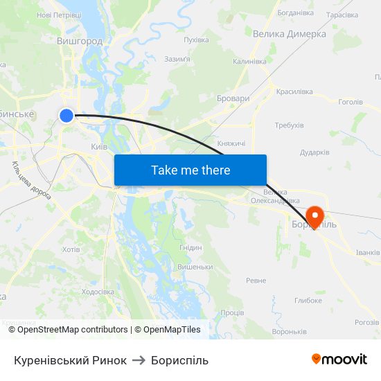 Куренівський Ринок to Бориспіль map