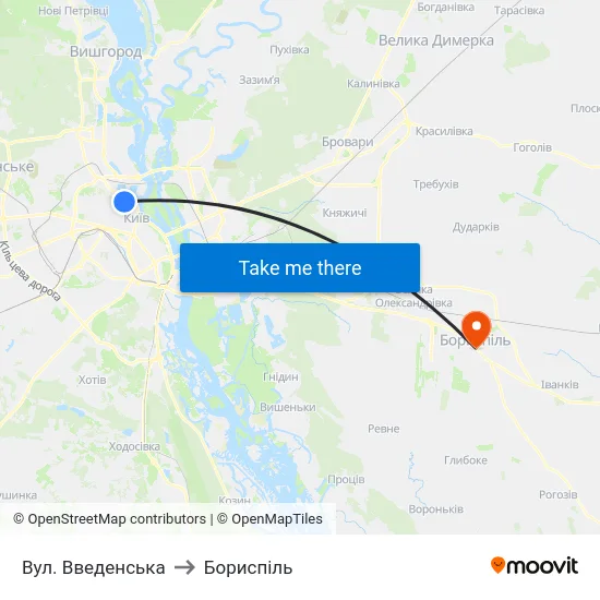 Вул. Введенська to Бориспіль map