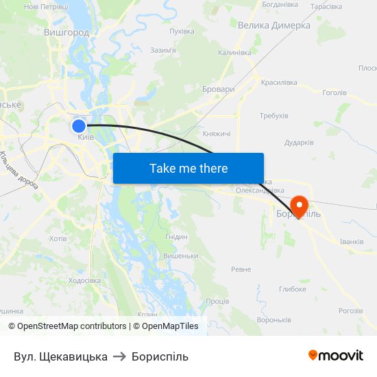 Вул. Щекавицька to Бориспіль map