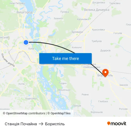 Станція Почайна to Бориспіль map