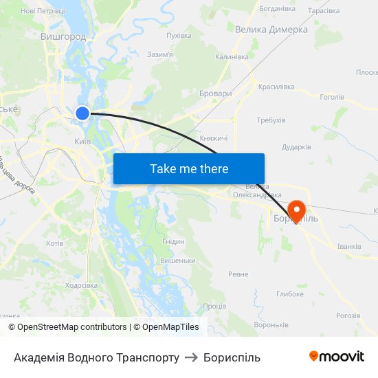 Академія Водного Транспорту to Бориспіль map