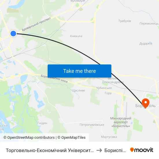 Торговельно-Економічний Університет to Бориспіль map
