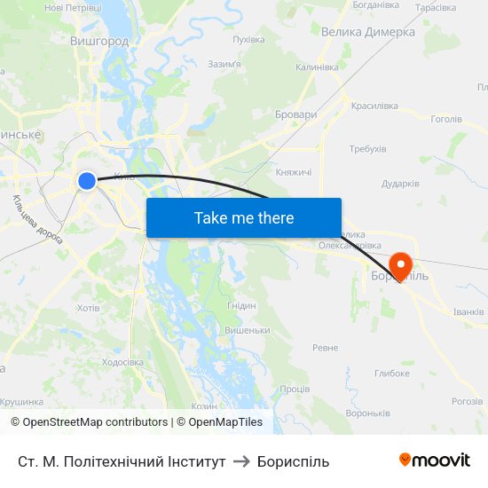 Ст. М. Політехнічний Інститут to Бориспіль map