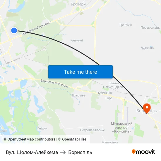 Вул. Шолом-Алейхема to Бориспіль map