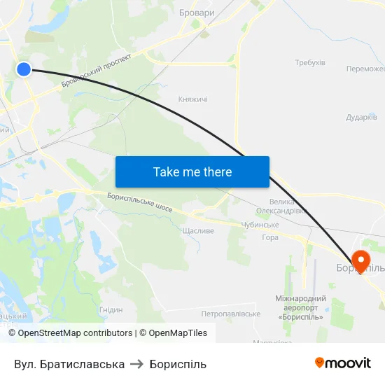 Вул. Братиславська to Бориспіль map