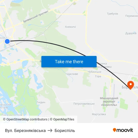 Вул. Березняківська to Бориспіль map