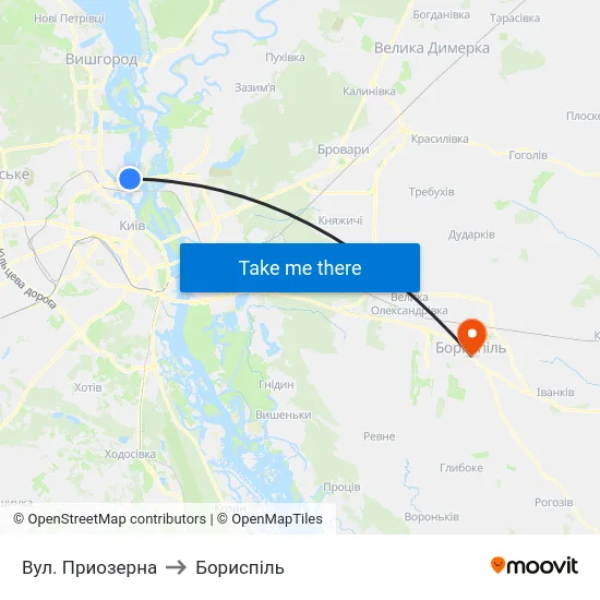 Вул. Приозерна to Бориспіль map