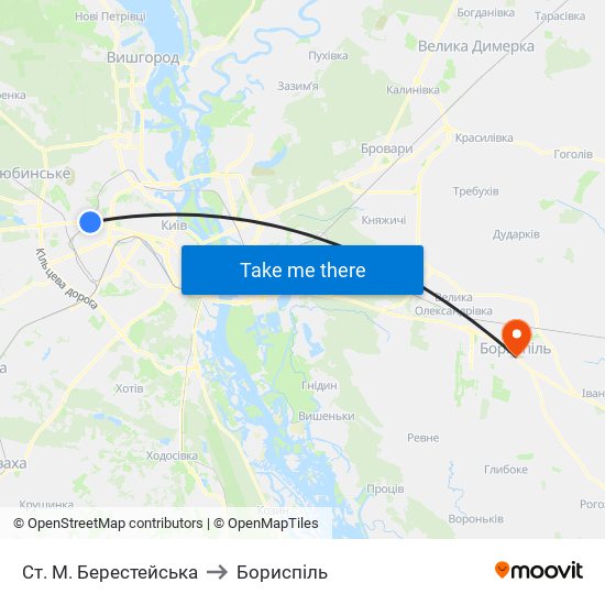 Ст. М. Берестейська to Бориспіль map