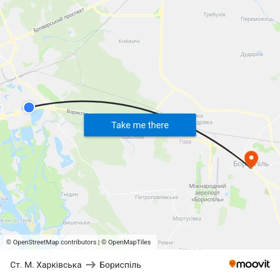 Ст. М. Харківська to Бориспіль map