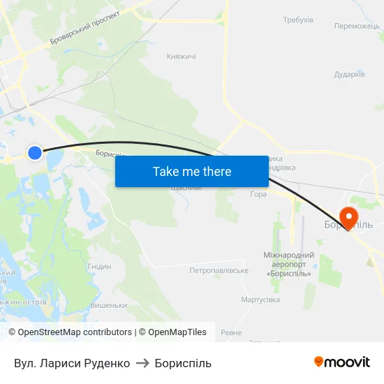 Вул. Лариси Руденко to Бориспіль map