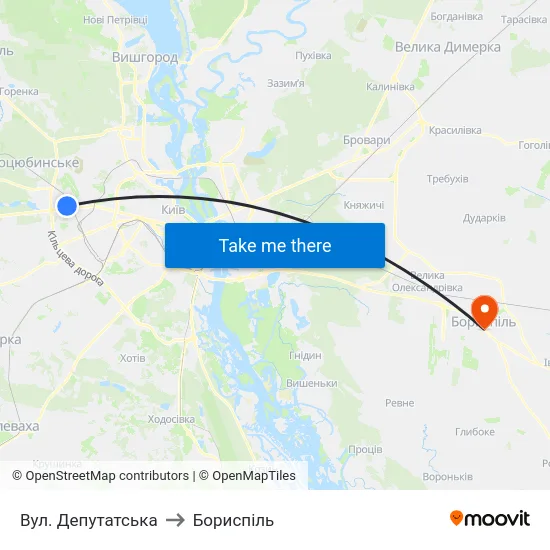 Вул. Депутатська to Бориспіль map
