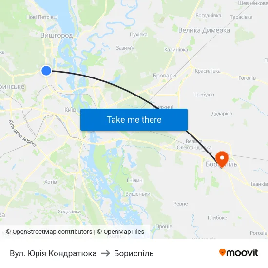 Вул. Юрія Кондратюка to Бориспіль map