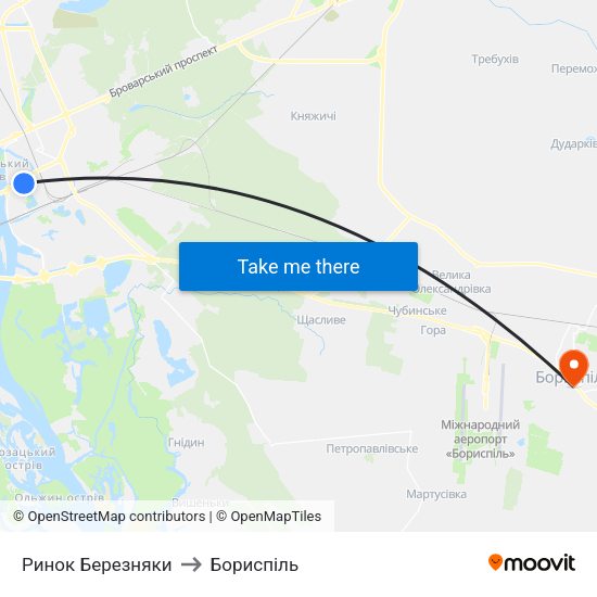 Ринок Березняки to Бориспіль map