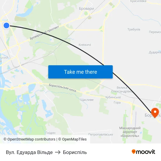 Вул. Едуарда Вільде to Бориспіль map