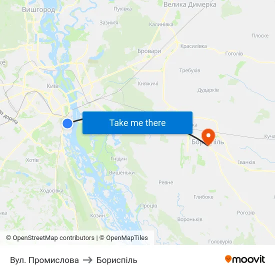 Вул. Промислова to Бориспіль map