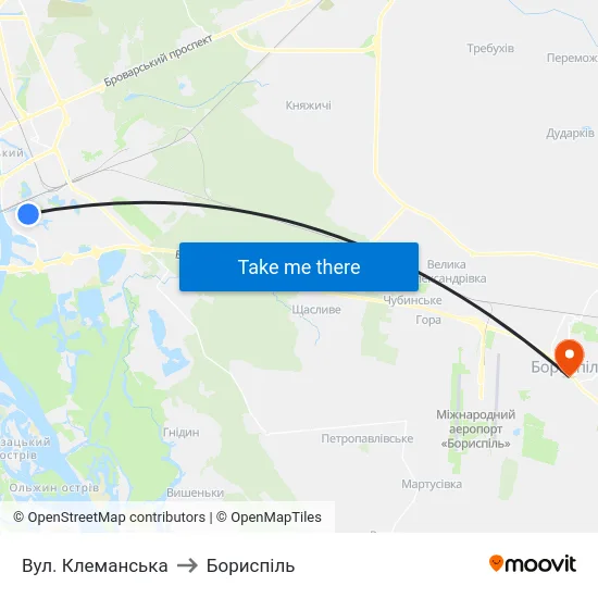 Вул. Клеманська to Бориспіль map