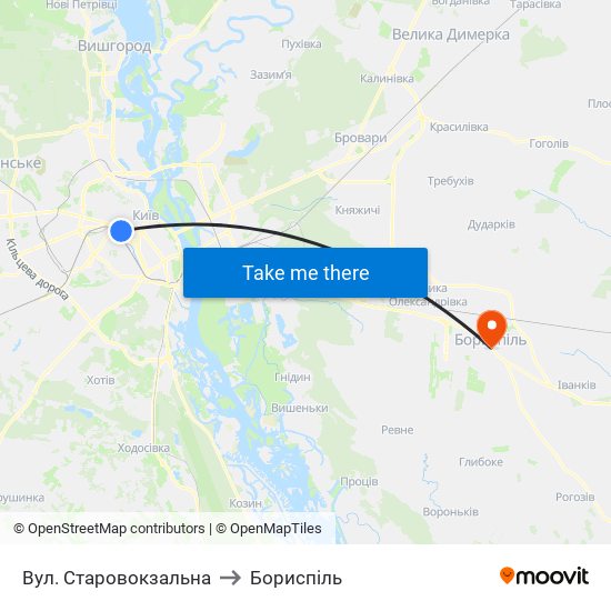 Вул. Старовокзальна to Бориспіль map