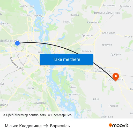 Міське Кладовище to Бориспіль map