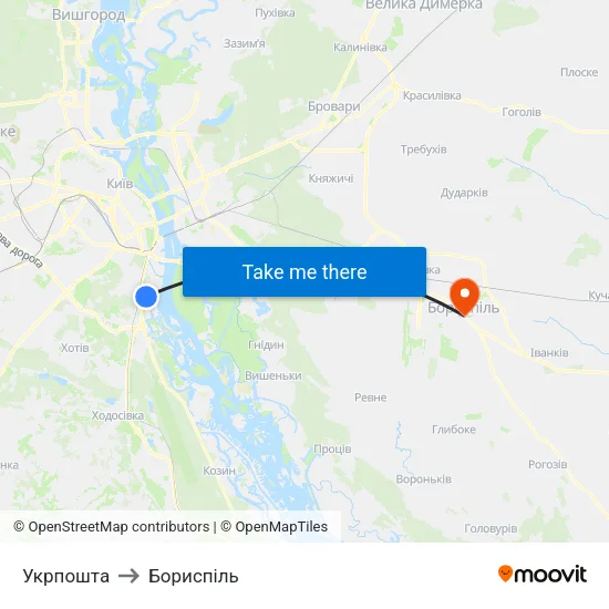 Укрпошта to Бориспіль map