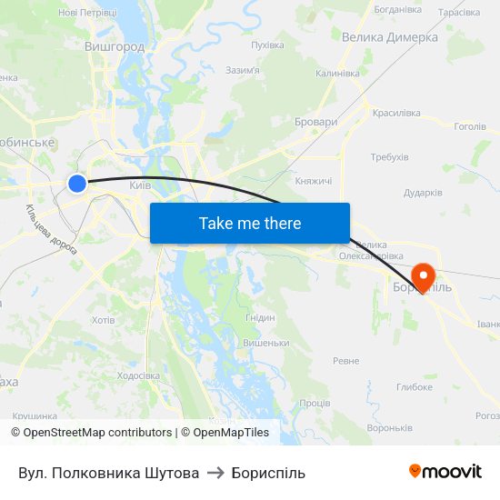 Вул. Полковника Шутова to Бориспіль map