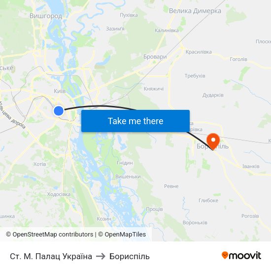 Ст. М. Палац Україна to Бориспіль map