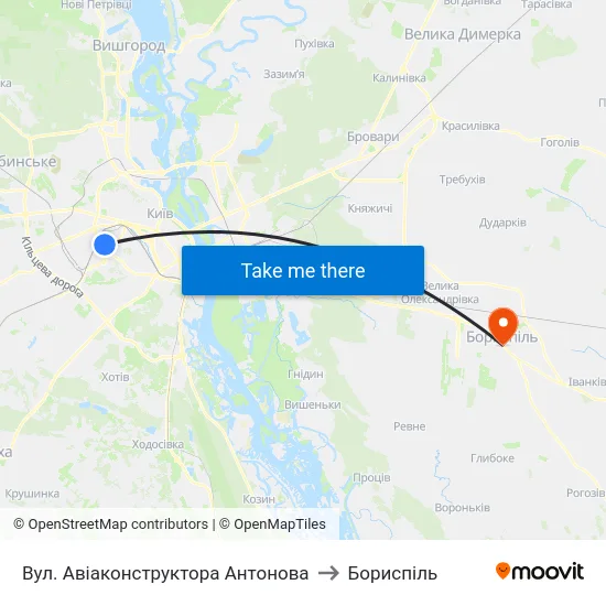 Вул. Авіаконструктора Антонова to Бориспіль map