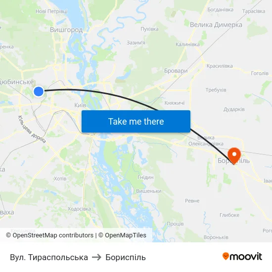 Вул. Тираспольська to Бориспіль map