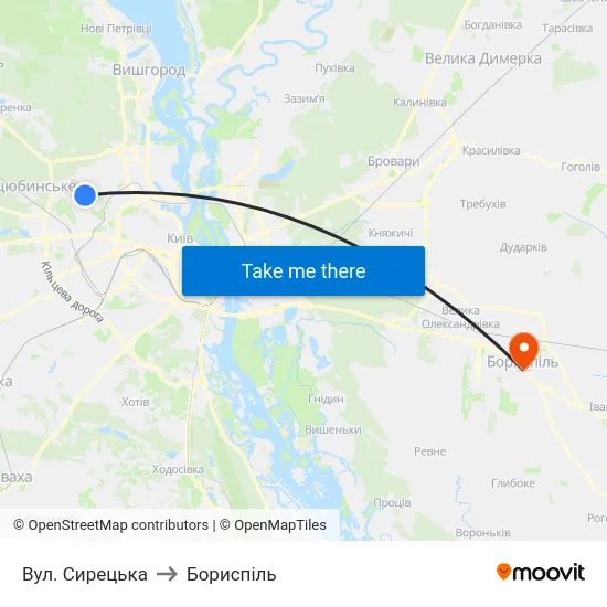Вул. Сирецька to Бориспіль map