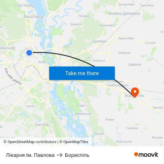 Лікарня Ім. Павлова to Бориспіль map