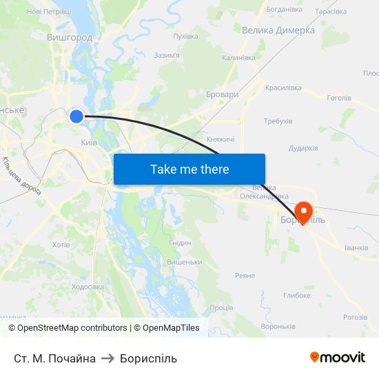 Ст. М. Почайна to Бориспіль map