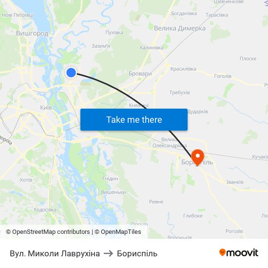 Вул. Миколи Лаврухіна to Бориспіль map