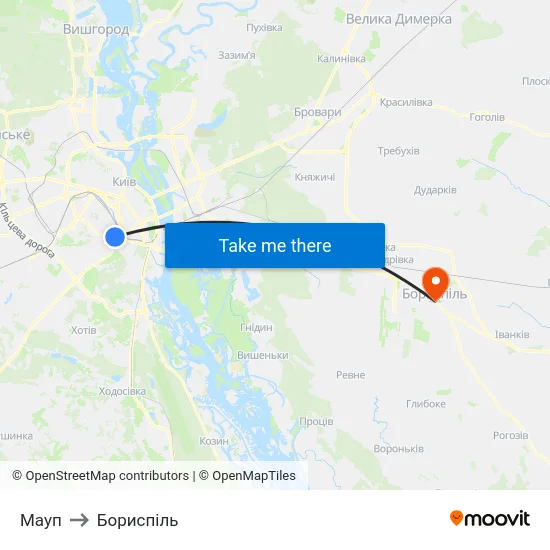 Мауп to Бориспіль map